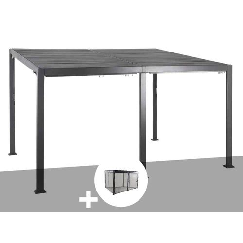 Pergola Bioclimatique Avila 4 X 3 M Graphite En Aluminium + 6 Moustiquaires - Hespéride