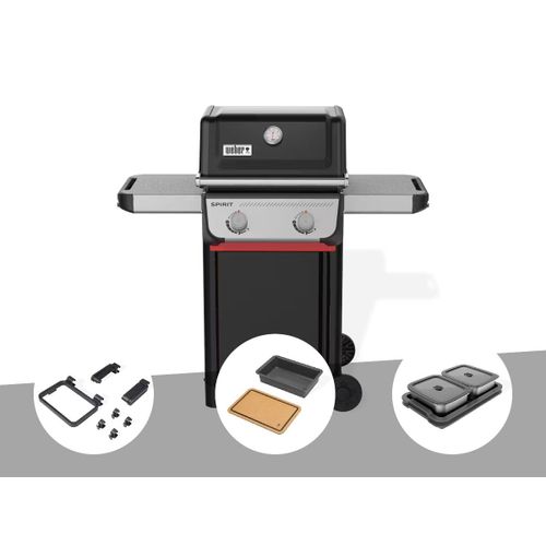 Barbecue à gaz Spirit E-210 + Set d'accessoires clipsables Weber Works + Bac et planche à découper Weber Works+ Kit de préparation et de service - Weber
