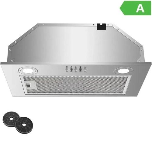 Hotte aspirante encastrable 52 cm, 300 m³/h, 3 vitesses, sortie d'air et recyclage avec filtre à charbon actif, éclairage LED