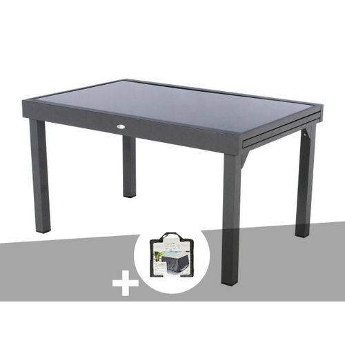 Table Extensible Rectangulaire En Verre Piazza 6/10 Places Gris Anthracite + Housse - Hespéride