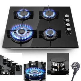 Plaque de Cuisson Gaz 8000W ,Table de cuisson à gaz,Cuisinière Encastrable,4 feux,L60cm,Verre NG/LPG,Sécurité Thermocouple