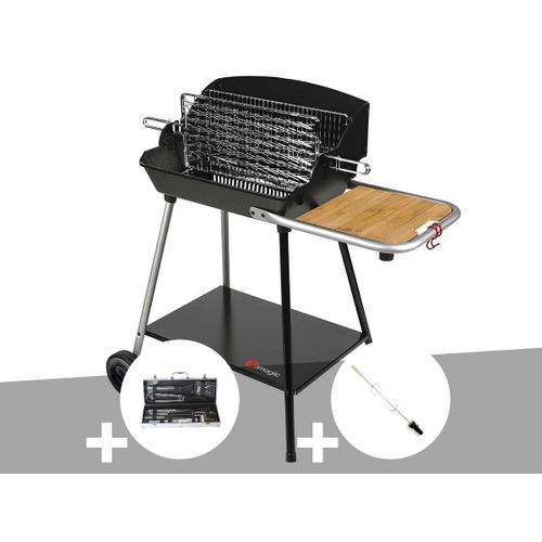 Barbecue Horizontal et Vertical Excel Grill + Malette 8 accessoires inox + Kit tournebroche - Somagic
