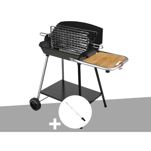 Barbecue à charbon Excel Duo Grill sur chariot + Tournebroche - Somagic