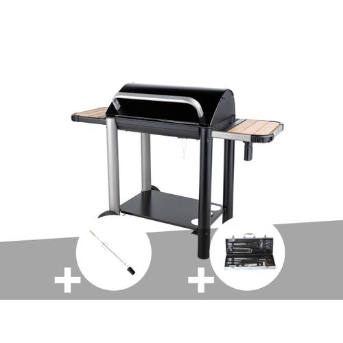 Barbecue charbon Vulcano 3000 + Kit tournebroche + Malette 8 accessoires inox - Somagic