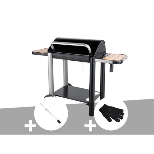 Barbecue charbon Vulcano 3000 + Kit tournebroche + Gant de protection - Somagic
