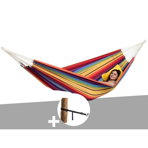 Hamac 2 Places Barbados Arc-En-Ciel + Kit Attaches T-Strap- Amazonas