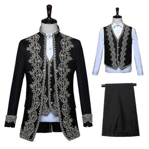 Costume 3 Pièces Pour Homme, Broderie Dorée, Style Palais, Costume De Prince, Taille L