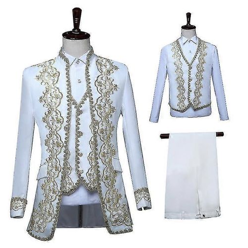 Costume 3 Pièces Pour Homme, Broderie Dorée, Costume De Prince, Costume De Fête, Taille S