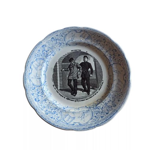 Assiette Ancienne Devinettes Bleu