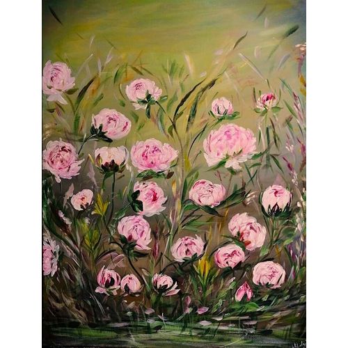Tableau champs de pivoines sign et livr avec son certificat rose