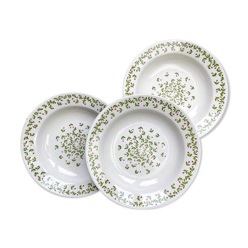 Assiettes Creuses Ironstone Italienne Giovanni Valdarno Motif Vert Rouge Blanc