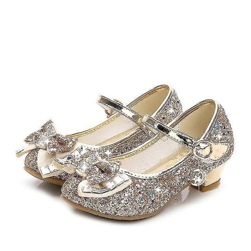 Chaussures De Danse Confortables À Talons Bas Et À Lanières Pour Filles Et Enfants, Avec N?ud En Strass Et Strass, Pour Soirées De Mariage, Eu30-Eu30