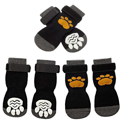 Chaussettes Antidérapantes Double Face Pour Chien (4 Paires) - Protection Réglable Pour Pattes D'animaux, Pour L'intérieur Et Sur Parquet (Taille L)