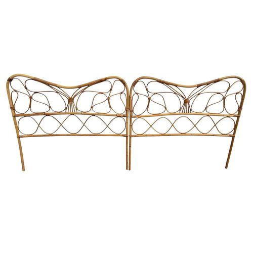 Paire De Tte De Lit En Rotin Des Annes 50s Italie Marron