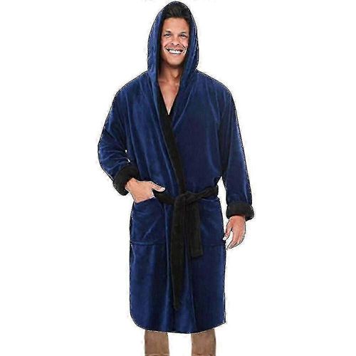 Peignoir Polaire À Capuche Pour Homme - Bleu Marine