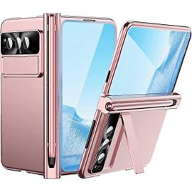 Étui Rigide Compatible Avec Google Pixel Fold, Coque Intégrale Avec Porte-Stylo, Protection Des Charnières Et Béquille - Rose