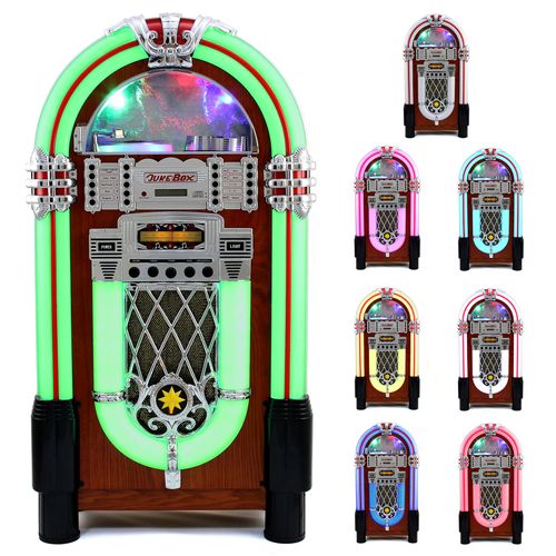 Jukebox style rétro années 50 à système d'éclairages led Couleurs Changeantes avec Port USB, Bluetoo