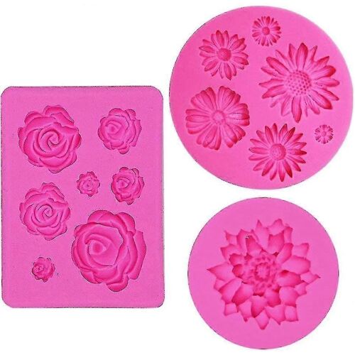 3 Pcs Flower Silicone Mould, Fondant Moulds Chocolate Rose Mould