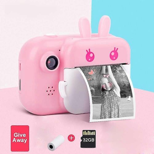 Appareil photo pour enfants, impression instantanée, wifi, imprimante thermique, sans fil, wifi, téléphone, carte 32 Go, 1080p HD, appareil photo numérique pour enfants, jouet-Pink2