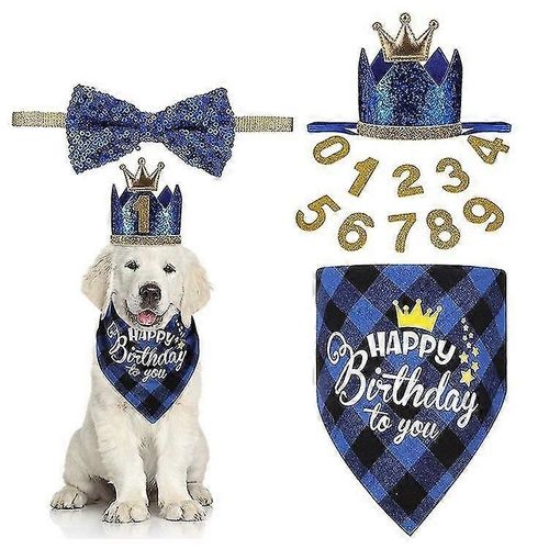 Fournitures De Fête D'anniversaire Pour Chien, Bandana D'anniversaire Pour Chien Et Chapeau Numéroté Avec Collier N?ud Papillon Pour Chien