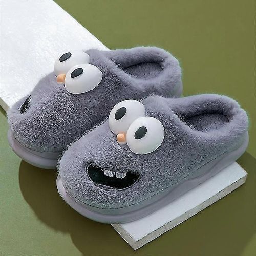 Chaussons Moelleux En Peluche Pour Femme, Chaussures D'hiver Chaudes Et Moelleuses, Motif Dessin Animé, Chien Aux Grands Yeux, Confortables, En Coton, Pour L'intérieur, Taille 40