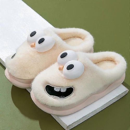 Chaussures Chaussons Moelleux En Peluche Pour  D'hiver Chaudes Et Moelleuses Motif Dessin Animé Chien Aux Grands Yeux Confortables En Coton Pour L'intérieur