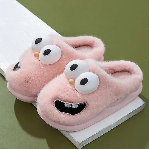 Chaussons Moelleux En Peluche Pour Femme, Chaussures D'hiver Chaudes Et Moelleuses, Motif Dessin Animé, Chien Aux Grands Yeux, Confortables, En Coton, Taille 36