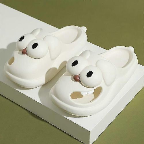 Chaussons Moelleux En Peluche Pour Femme, Chaussures D'hiver Chaudes Et Moelleuses, Motif Dessin Animé, Chien Aux Grands Yeux, Confortables, En Coton, Pour L'intérieur, Taille 38