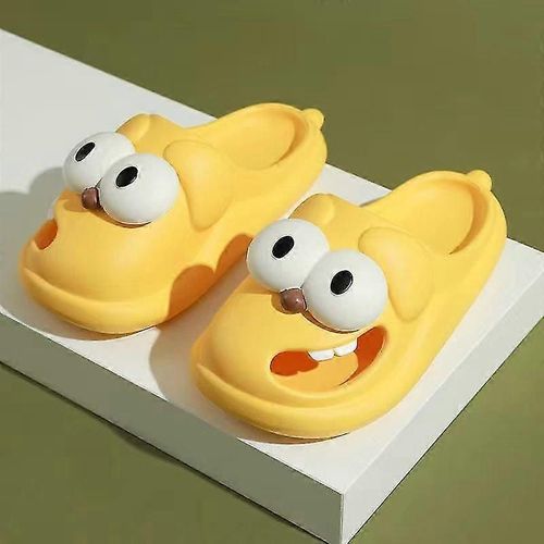 Chaussons Moelleux En Peluche Pour Femme, Chaussures D'hiver Chaudes Et Moelleuses, Motif Dessin Animé, Chien Aux Grands Yeux, Confortables, En Coton, Taille 36