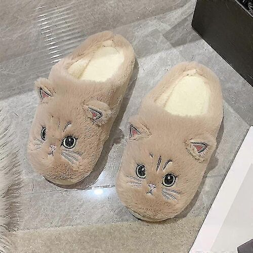 Pantoufles D'hiver En Coton Pour Femme, Motif Chat Mignon, Pour La Maison, L'intérieur, Le Sol, Chaudes, En Fourrure, Taille 36