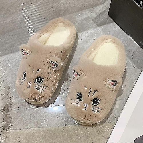 Chaussons D'hiver En Coton Chaud Pour Femme, Motif Chat Mignon, Pour La Maison Et L'intérieur, Chaussons De Sol, Chaussures Pour Femme, Animaux, Fourrure, Taille 40