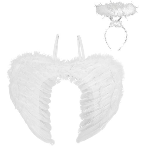 Ailes De Lutin D'ange Blanc, Ailes De Plumes Et Halo, Ailes D'ange Souriantes Et Ensoleillées, Ailes D'ange Pour Enfants Et Costume De Halo, Ailes D'adulte Pour P