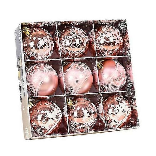 Lot de 9 boules de Noël en or rose de 6 cm, pendentifs pour sapin de Noël, décoration de maison, nouvel an, or rose