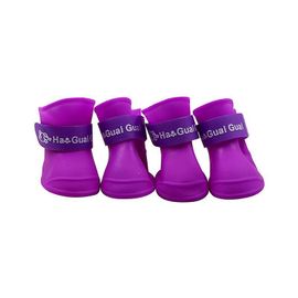 Lot De 4 Chaussures Pour Chien En Silicone, Imperméables, Antidérapantes, Pour La Pluie Et La Protection Des Petits Chiens (M/Violet)