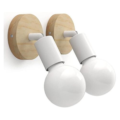 Applique Murale D'intérieur Vintage En Bois, Rotative À 180°, Style Industriel Rétro, Culot E27, Pour Chambres, Salons, Escaliers, Couloirs (Lot De 2), Blanc