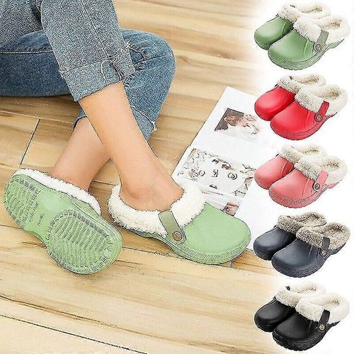Sabots Pour Femmes, Mules En Polaire, Col Chaud, Sandales D'hiver En Caoutchouc, Pantoufles Confortables - Eu35