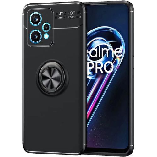 Compatible Avec Oppo Realme 9 Pro Coque, 360 Degres Protection Bumper + Verre Trempé, Coque Avec Anneau Support Cover Skin Cases Housse Etui Protector-Noir