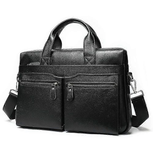 Sac bandoulière en cuir pour homme, sacoche pour ordinateur portable 14,7 pouces, sacoche d'affaires, sac à main pour ordinateur, sac à bandoulière pour homme (noir)