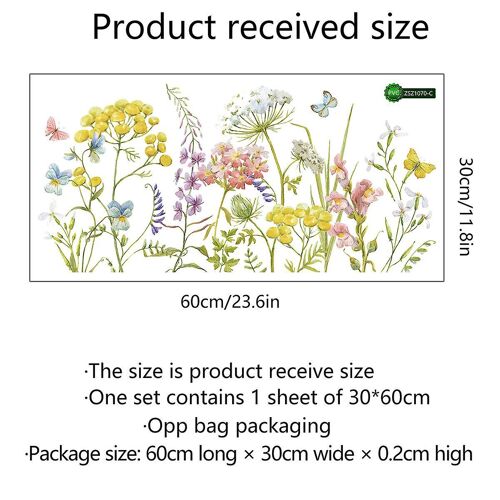 Lot de 2 stickers muraux motif fleurs pour chambre à coucher, salon, TV, 30 x 60 cm