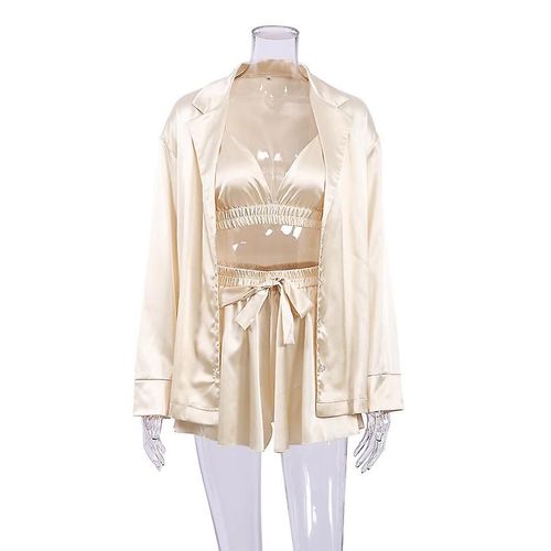 Peignoirs De Bain Et Kimonos De Mariée En Satin Pour Femmes, Kimono Court En Soie À Col En V Avec Ceinture, Taille M