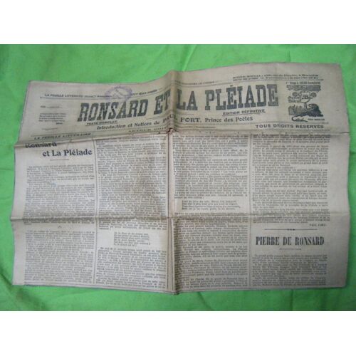La Feuille Littéraire 171 Ronsard Et La Pléiade Notices De Paul Fort
