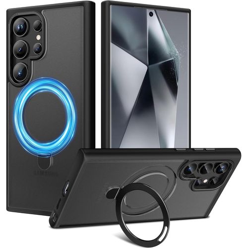 Coque Samsung Galaxy S24 Ultra, Support D'anneau Magnétique, Pour Mag-Safe, Étui Semi - Transparent, Béquille, Housse Mince Cover Case Antichoc Samsung S24 Ultra Noir
