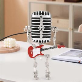 Lot De 2 Micros Rockbot, Lampe De Table Robot En Métal Avec Microphone Tenant Une Guitare, Veilleuse Vintage