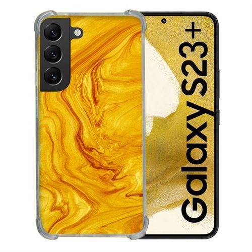 Coque Renforcée En Verre Trempé Pour Samsung Galaxy S23 Plus Texture Marbre Jaune