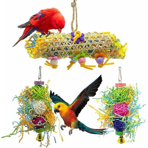 Lot De 3 Jouets À Mâcher Pour Oiseaux, Broyeur De Nourriture Pour Calopsittes, Cage À Perroquets, Support, Jouet Suspendu Pour Conures, Calopsittes Et Perroquets Gris D'afrique