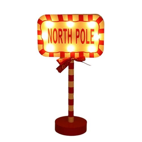 Lumières de Noël vintage, panneau du pôle Nord, panneau de rue lumineux à LED, décoration de table en bois de Noël