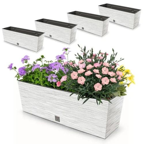 4x Pot De Fleurs 18l Balcon 58x19.5 Cm Blanc + Insert 12l Capacitif