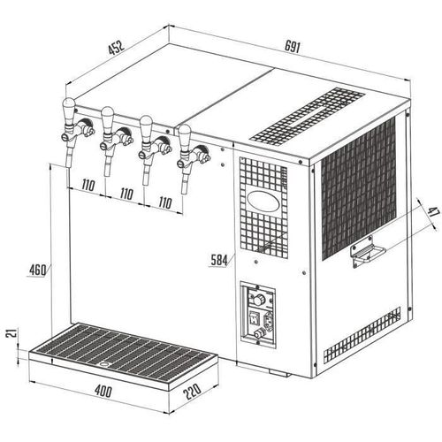 Tireuse a biere, machine a biere - Lindr AS 160 Inox Tropical, 4 Robinets, undercounter, Green Line