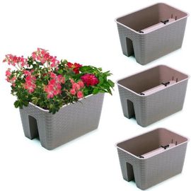 3x Potting Box 27.2 Cm X 39.6 Cm Rotin Mokka 13 L Balustrade Garde-Corps
