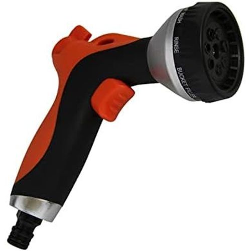 - Pistolet d'arrosage en métal avec bouton poussoir - 8 fonctions différentes - Revêtement souple (blister)